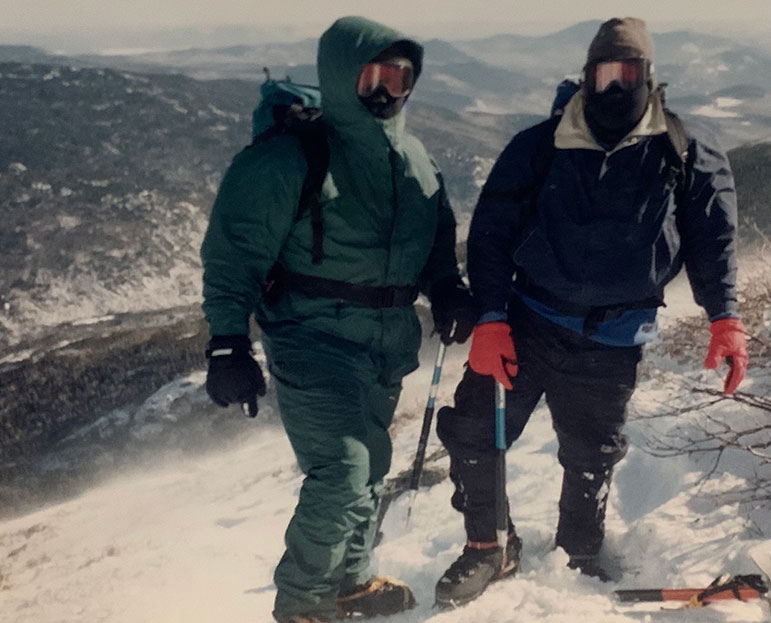 Bill and Rob Powers climbing snowy Mount Washington