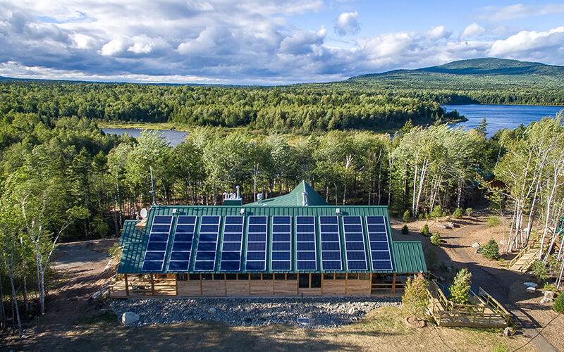 Solar power is in full effect at AMC's Medawisla Lodge and Cabins in Maine's 100-Mile Wilderness.
