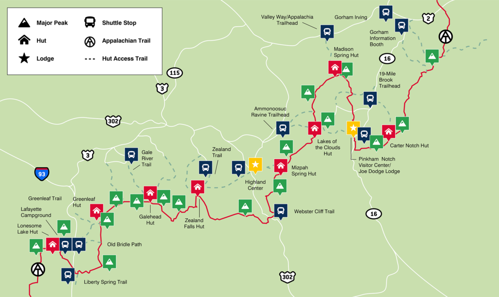 White Mountain Hiker Shuttle Map & Schedule 