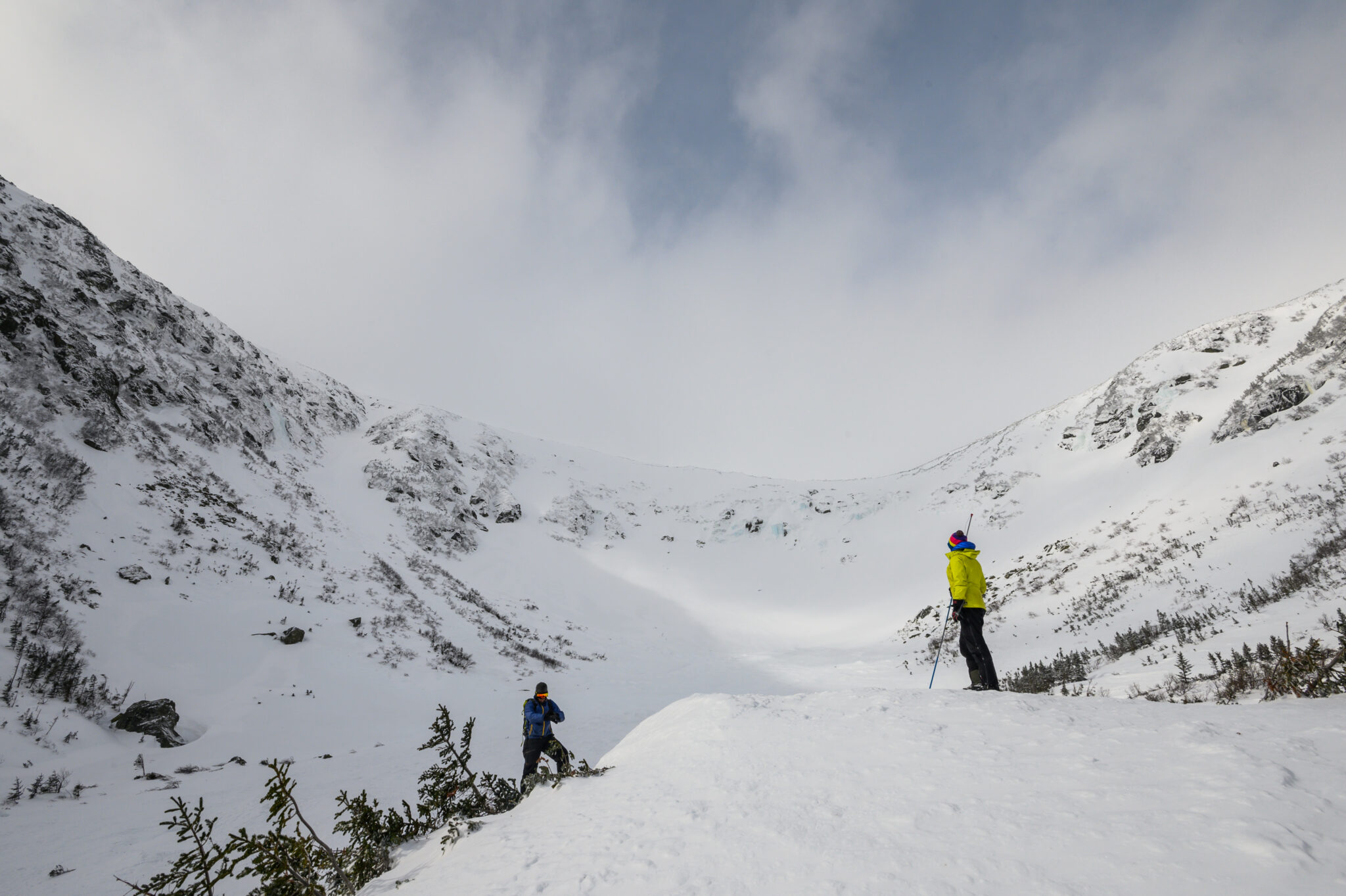 Joe KlementovichTuckerman Ravine is one of the most popular backcountry skiing destinations in New England. Snow data from the area helps to forecast avalanche risk.